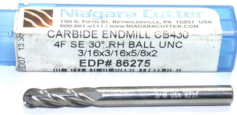 Niagara 86275 3/16" Diameter 3/16" Shank 4 Flute Carbide Ball End Mill