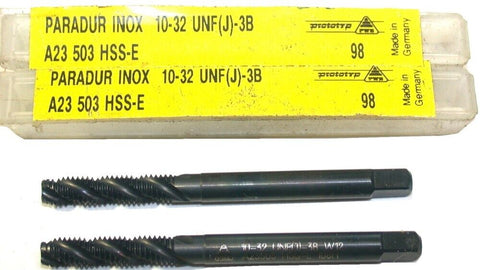 Lot of 2 Prototyp A23503 HSS-E 10-32 UNF(J)-3B 3-Flute Spiral Bottom Taps New