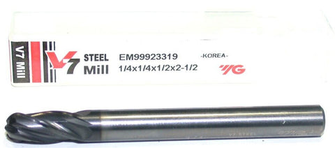 YG-1 EM99923319 1/4" Dia 1/4" Shank 4 Flute TiAIN Coat Carbide Ball End Mill