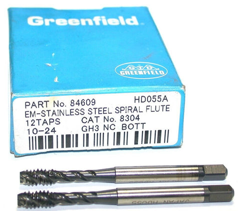 Lot of 2 Greenfield 84609 10-24 NC GH-3 3 Flute Oxided Spiral Bottom Taps New