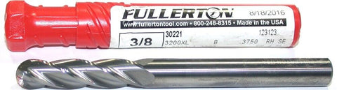 Fullerton 30221 3/8" Diameter 4 Flute Extra Long Solid Carbide Ball End Mill New