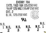 Cherry F84 Switch CKTS 1 & 3 16A 125-250VAC 3/4hp-1-1/2hp CKT 2 0.1A (Lot of 10)