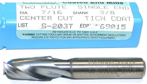 Niagara 7/16" diameter Single End TiCN Coat 2 Flute HSS End Mill 69015