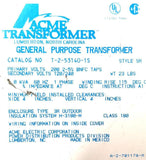 Acme T-2-53140-1S General Purpose Transformer 1KVA 60HZ 1PH 115°C