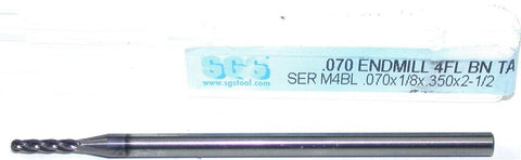 SGS 02735 .070" Diameter 1/8" Shank 4 Flute AlTiN Coated Carbide Ball End Mill