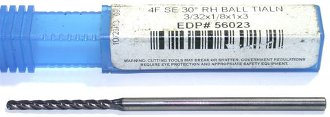 Niagara 56023 3/32" Diameter 1/8" Shank 4 Fl TiAlN Coat Carbide Ball End Mill