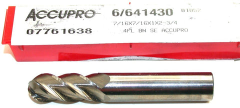Accupro 07761638 7/16" Diameter 7/16" Shank 4-Flute Carbide Ball End Mill