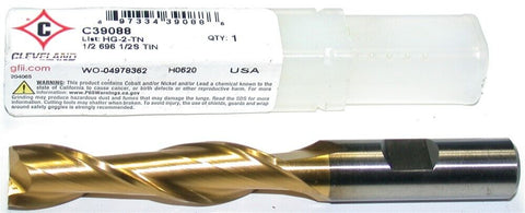 Cleveland Twist C39088 1/2" Diameter 2 Flute 2" LOC TiN HSS End Mill New