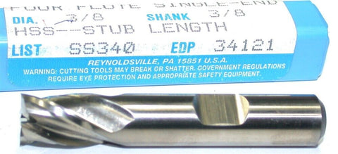 Niagara 34121 3/8" diameter 3/8" Shank 4 Flute HSS End Mill