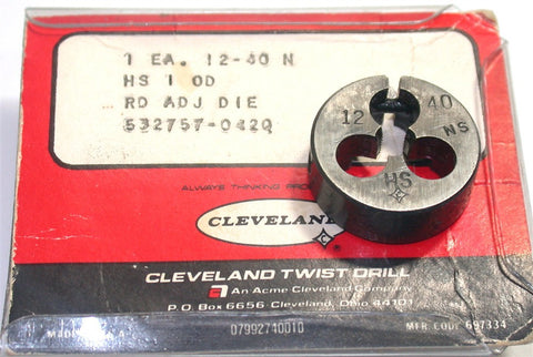 Cleveland 12-40 N Adjustable 1" OD Round Thread Die New