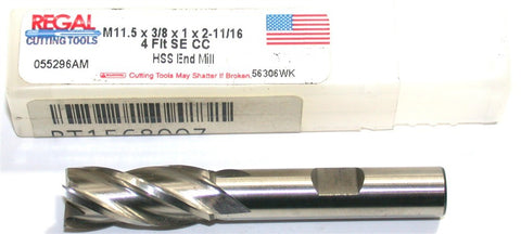 Regal 055293AM M11 Diameter 3/8 inch Shank 4 Flute Single End HSS End Mill