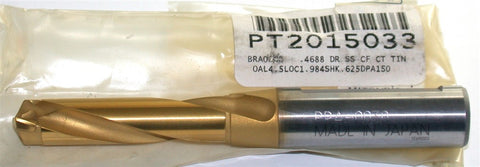 Mitsubishi BRA-0030 15/32" .4688" Carbide Tip Drill Coolant Thru 4 1/2OAL 5/8SHK