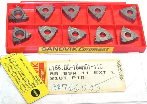 Lot of 10 Sandvik L166.0G-16WH01-110 Threading Carbide Inserts