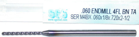 SGS 02785 .060" Diameter 1/8" Shank 4 Flute AlTiN Coated Carbide Ball End Mill