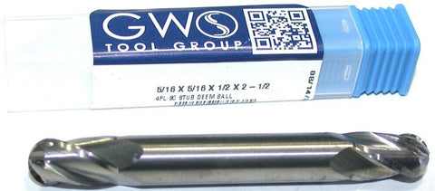 GWS 5243125BN 5/16" Diameter 5/16 Shank 4 Flute Double End Carbide Ball End Mill