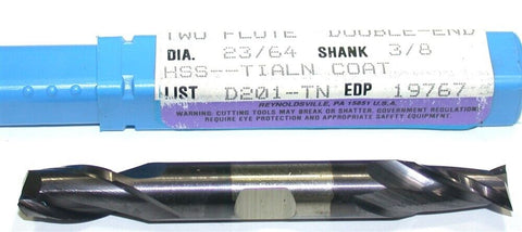 Niagara 23/64" diameter TiAlN Coat 2 Flute Double End HSS End Mill 19767 New