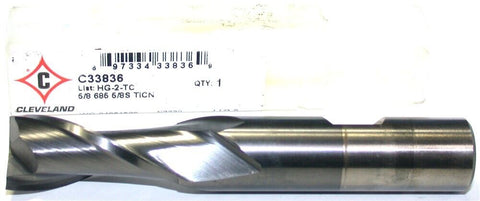 Cleveland Twist C33836 5/8" Diameter 5/8" Shank 2 Flute TiCN Coat HSS End Mill