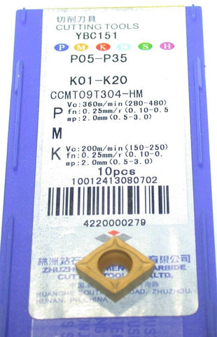 Lot of 6 ZHUZHOU CCMT09T304-HM TiN Coated Carbide Turning Inserts