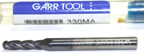 GARR 18087 330MA 9/64" Dia TiALN Coated Carbide 4 Flute Ball End Mill