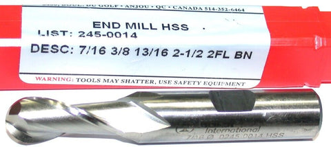 Minicut 245-0014 7/16" 2 Flute 3/8" Shank HSS Ball End Mill New