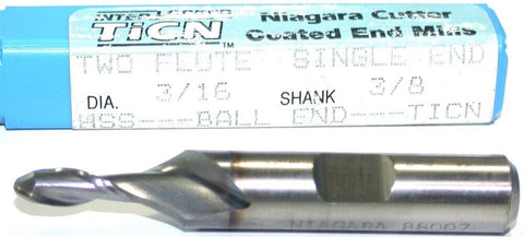 Niagara 3/8" 3/8" Shank 2 Flute HSS TiCN Coat Ball End Mill 88007 New