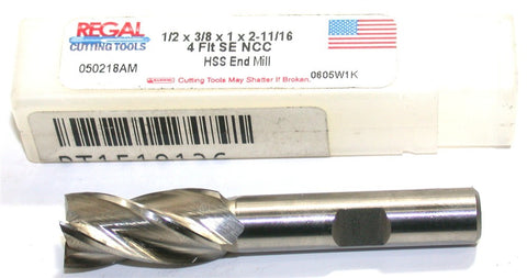Regal 050218AM 1/2" Diameter 1/2 inch Shank 4 Flute Single End HSS End Mill