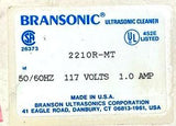 Bransonic 2210R-MT Ultrasonic Cleaner 117V 1.0A 50/60HZ 0-60 Dial Range