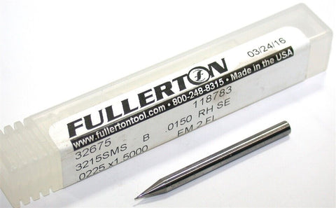 Fullerton 32675 .015" Diameter 2 Flute Solid Carbide Ball End Mill