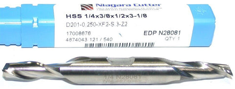 Niagara N28081 1/4" diameter 3/8" Shank Double End 2 Flute HSS End Mill