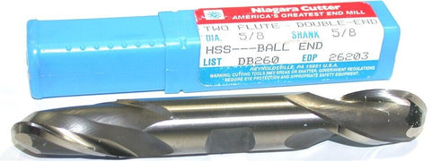 Up to 4 New Niagara 5/8" Dia. 5/8" Shank 2 Flute HSS Ball Double End Mill 26203