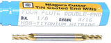 Niagara 76048 1/8" diameter 3/16" Shank 4 Flute Tin Coat HSS End Mill