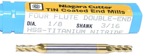 Niagara 76048 1/8" diameter 3/16" Shank 4 Flute Tin Coat HSS End Mill