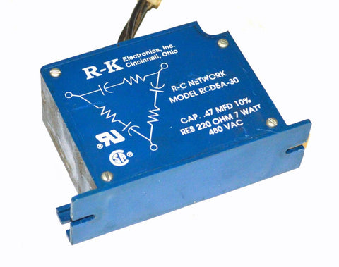 R-K ELECTRONICS RCD5A-30 R-C NETWORK 0.47 MFD 220 OHM 7 WATTS 480 VAC (2 AVAIL.)