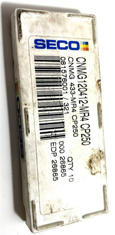Lot of 8 New SECO CNMG120412-MR4 CP250 Carbide Turning Inserts