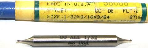 DoAll 58008 1/32" Diameter 3/16" Shank 2 Flute Ball HSS End Mill New