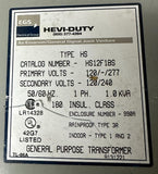 EGS HS12F1BS Hevi-Duty General Purpose Transformer 1 kVA 120/277 V To 120/240V