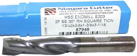 Niagara 87948 13/32" diameter Single End TiCN Coat 2 Flute HSS End Mill