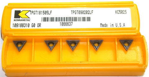 Lot of 5 Kennametal Kenloc TPGT181505LF KC5025 Carbide TiAlN Coat Turning Insert