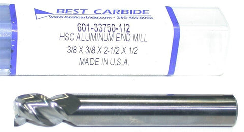 Best Carbide 601-33750-1/2 3/8" Diameter 2-Flute Carbide End Mill New