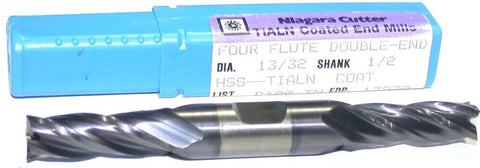 Niagara 17970 13/32" diameter TiAlN Coat 4 Flute Double End HSS End Mill New