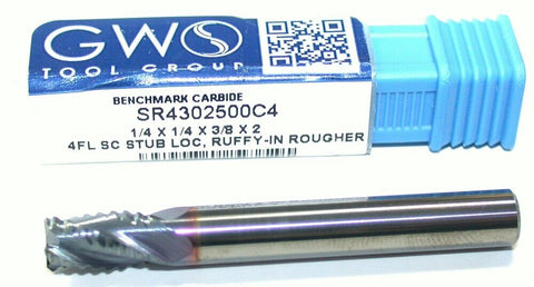 GWS SR4302500 1/4" Carbide Roughing Endmill 4FL Stub 3/8" LOC 2" OAL