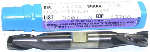 Niagara 11/32" diameter TiAlN Coat 2 Flute Double End HSS End Mill 19766 New