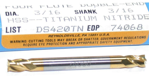 Niagara 3/16" diameter Double End 2 Flute HSS TiN Coat End Mill 74068 New