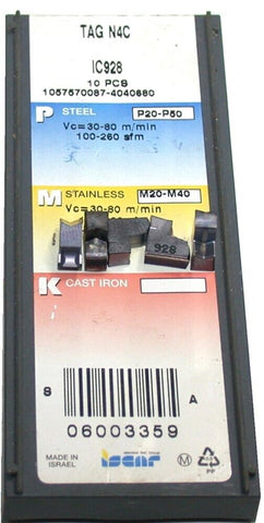 Lot of 5 Iscar TAG N4C IC928 Tang Grip Carbide Parting Grooving Inserts 06003359