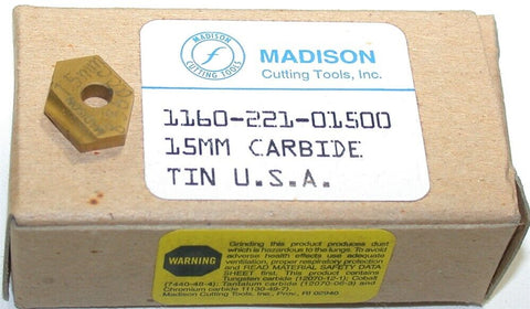 Madison Cutting Tools 1160-221-01500 15mm Carbide Spade Drill Inserts