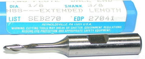 Niagara 27041 1/8" Diameter 3/8" Shank 2 Flute HSS Extended length Ball End Mill
