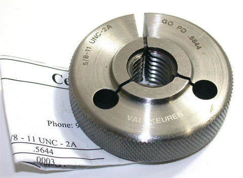 Van Keuren 5/8"-11 UNC-2A Go Thread Ring Gage with Certificate