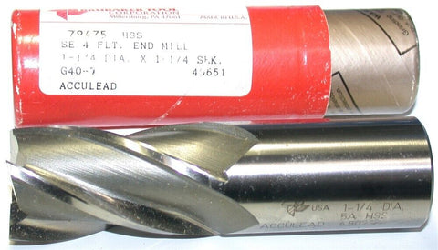 Brubaker 79475 1 1/4" Diameter 1 1/4" Shank 6 Flute HSS End Mill New