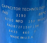 Capacitor Technology FA0872F150F11H Capacitor 8700 MFD 150 WVDC
