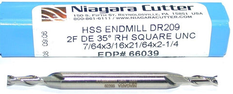 Niagara 66039 3/16" diameter Double End 2 Flute HSS End Mill New